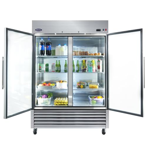 Commercial Display Refrigerator Swing Glass Door Stainless Steel with LED Lighting