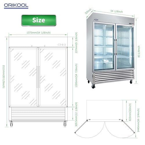 Commercial Display Refrigerator Swing Glass Door Stainless Steel with LED Lighting
