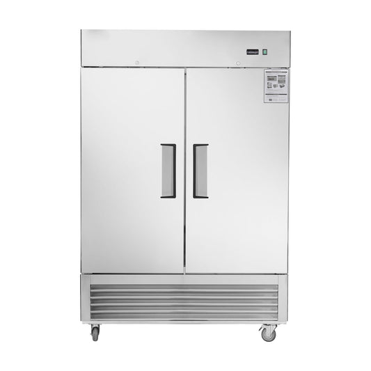Camellia River 54" W Commercial Refrigerator 2 Section 2 Solid Door Stainless Steel Interior and Exterior Construction Reach-in Refrigerator 42.2 Cu.ft. Upright Fan Cooling for Restaurants