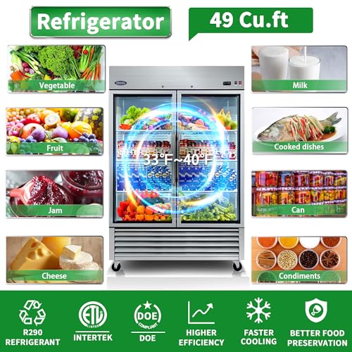 Commercial Display Refrigerator Swing Glass Door Stainless Steel with LED Lighting