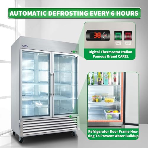 Commercial Display Refrigerator Swing Glass Door Stainless Steel with LED Lighting