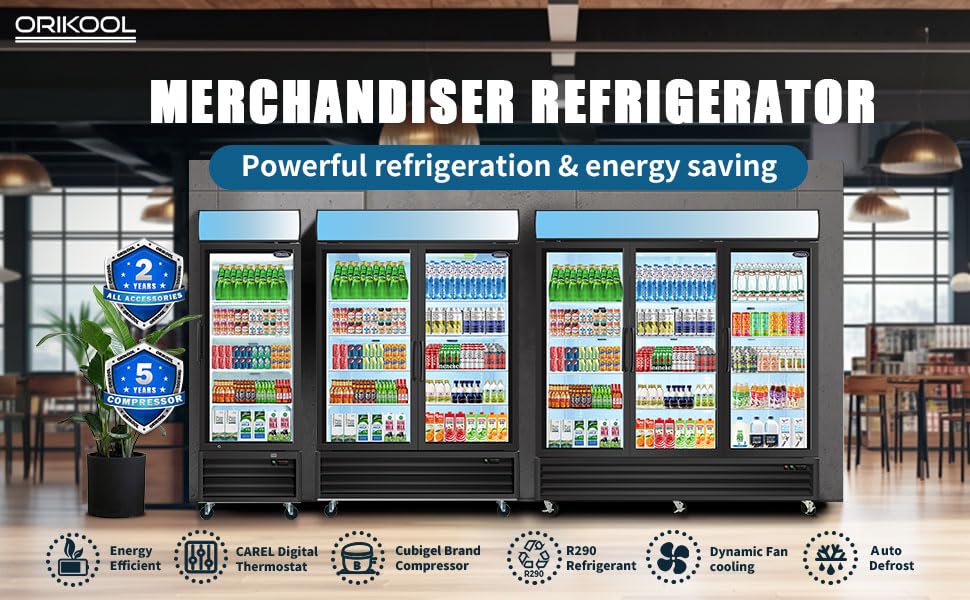 Camellia River 80" Glass Door Merchandiser Refrigerator 70 Cu.ft Swing Door with LED Top Panel