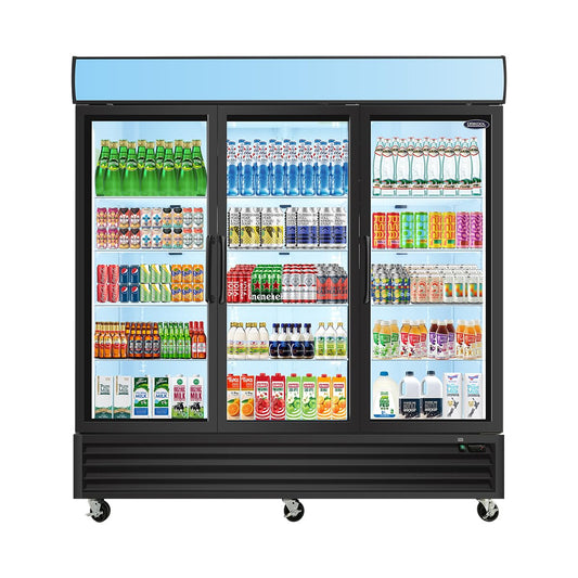 Camellia River 80" Glass Door Merchandiser Refrigerator 70 Cu.ft Swing Door with LED Top Panel