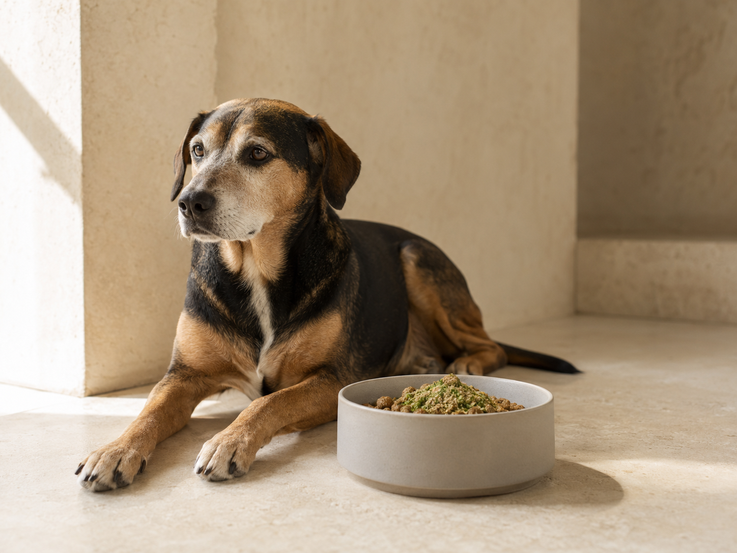A vegetable meal topper prepared for a pet